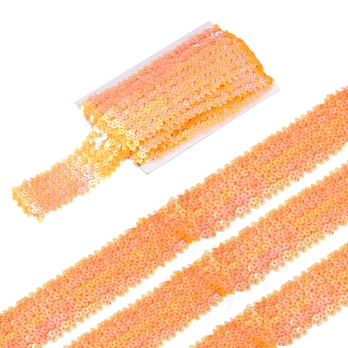 sourcing map 4,5 m elastische Pailletten-Bordüre, flach, Pailletten-Streifen, Pailletten-Stoffband für Handwerk, DIY, Fransen, Nähen, Kostüm, Kleid, Orange von sourcing map