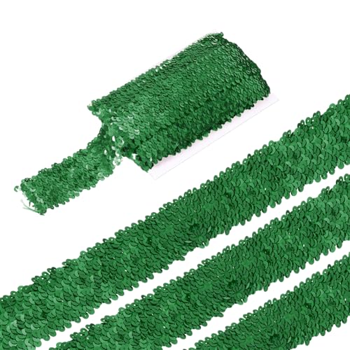 sourcing map 4,5 m elastische Pailletten-Bordüre, flach, Pailletten-Streifen, Pailletten-Stoffband für Handwerk, DIY, Fransen, Nähen, Kostüm, Kleid, grün von sourcing map