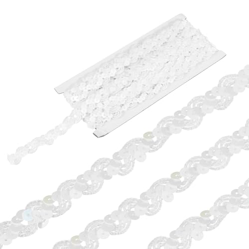 sourcing map 4,5 m lange Pailletten-Spitzenborte mit Perlen, 1,5 cm, Wellen-Pailletten-Bordüre, Zierband für Handwerk, Verzierungen, DIY Nähkostüm, weiß von sourcing map