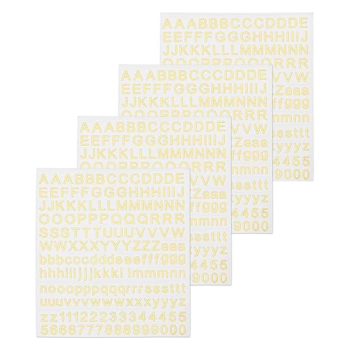 sourcing map 4 Blätter Alphabet Buchstaben Nummer Harz Aufkleber 3D Klein A bis Z 1 bis 9 Gold Mini Metallisch Funkeln Legierung Sticker für Harz Nägel Sammelalben von sourcing map