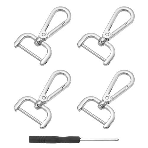sourcing map 4 Stück Drehhaken 25mm D-Ring Abnehmbar Metall Karabiner Haken mit Schraubendreher für Handtaschen Schlüsselanhänger Silber von sourcing map