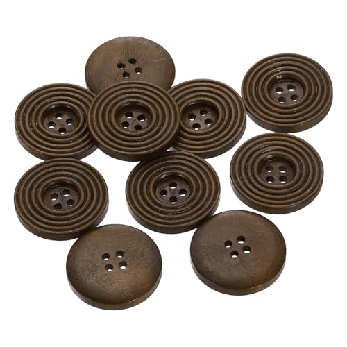 sourcing map 40 l Nähknöpfe aus Holz, rund, flach, 4 Löcher, zum Nähen, Kleidung, handgefertigt, Braun, 10 Stück von sourcing map