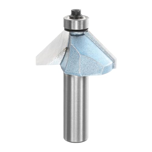 sourcing map 45 Grad Fasenfräser Bit 1/2 Zoll Schaft 7/8 Zoll Schneidkante Hartmetallspitze mit Lager für Holzbearbeitung Fräser Werkzeug Blau von sourcing map