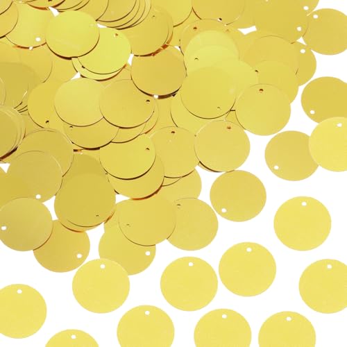 sourcing map 450 Stück flache runde Pailletten, 20 mm, lose Pailletten, Basteln, Nähen, Pailletten mit einseitigem Loch für DIY-Stickerei, Kleidung, Schmuckherstellung, Hellgold von sourcing map