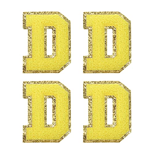 sourcing map 4Stk Chenille Buchstabe Abzeichen Aufbügeln Buchstabe Aufnäher Gelb D Alphabet Dekorativ Reparatur Bestickte Aufnäher für Kleidung Schuhe Hüte Rucksäcke von sourcing map
