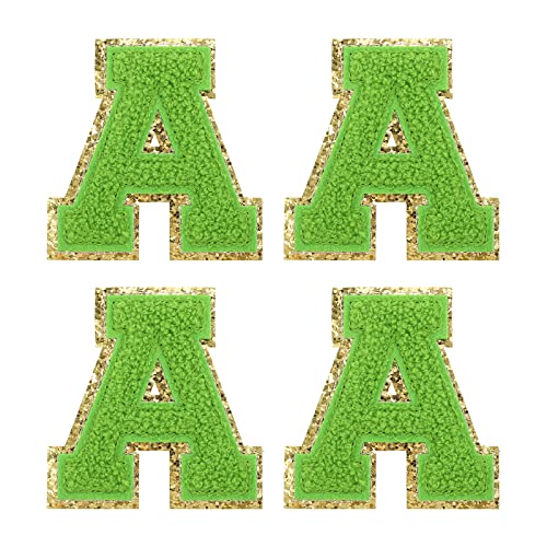 sourcing map 4Stk Chenille Buchstabe Abzeichen Aufbügeln Buchstabe Aufnäher Grün A Alphabet Dekorativ Reparatur Bestickte Aufnäher für Kleidung Schuhe Hüte Rucksäcke von sourcing map