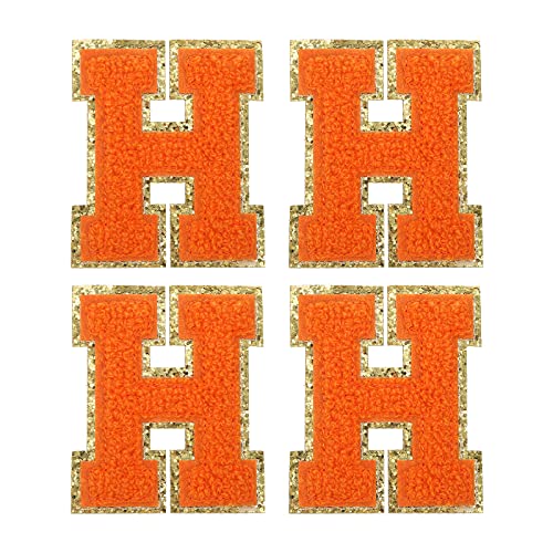 sourcing map 4Stk Chenille Buchstabe Abzeichen Aufbügeln Buchstabe Aufnäher Orange H Alphabet Dekorativ Reparatur Bestickte Aufnäher für Kleidung Schuhe Hüte Rucksäcke von sourcing map