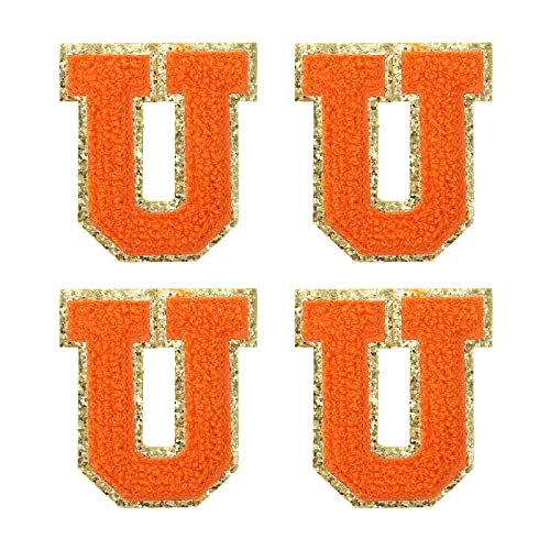 sourcing map 4Stk Chenille Buchstabe Abzeichen Aufbügeln Buchstabe Aufnäher Orange U Alphabet Dekorativ Reparatur Bestickte Aufnäher für Kleidung Schuhe Hüte Rucksäcke von sourcing map