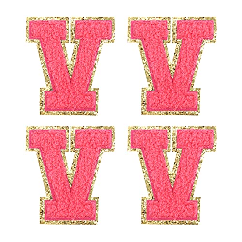 sourcing map 4Stk Chenille Buchstabe Abzeichen Aufbügeln Buchstabe Aufnäher Rosenrot V Alphabet Dekorativ Reparatur Bestickte Aufnäher für Kleidung Schuhe Hüte Rucksäcke von sourcing map