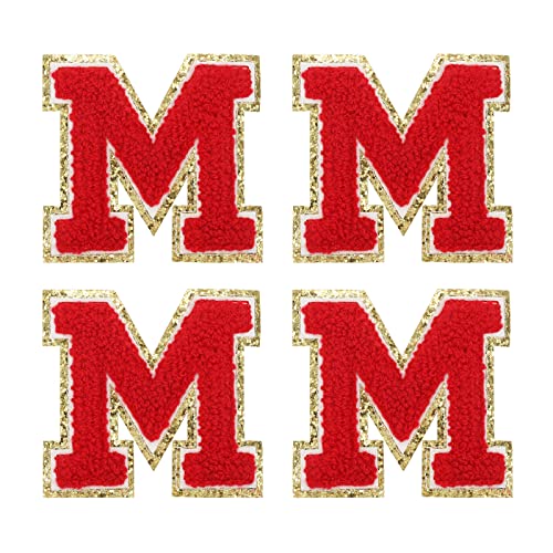 sourcing map 4Stück Aufbügler Buchstaben Patches Rot M Alphabet Dekorativ Reparatur Bestickte Aufnäher Chenille Alphabet Patches zum Aufbügeln für Kleidung Schuhe Hüte Rucksäcke von sourcing map