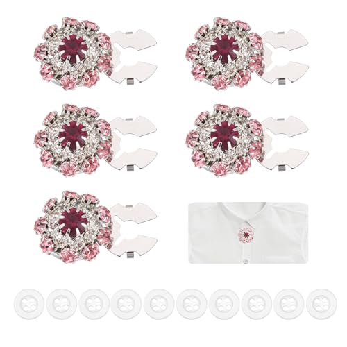 sourcing map 5 Stück Strass-Knopfabdeckungen, dekorative Clips mit 10 weißen Nähknöpfen, abnehmbares Näh-Ersatz für Damen und Herren, DIY, Handwerk, Urlaubszubehör (Rosa/Silber) von sourcing map