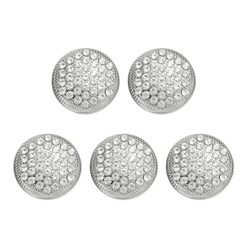 sourcing map 5 runde Metallknöpfe 25 mm Schaft aus Legierung mit Strasssteinen zum Nähen, Basteln, Ersatzknöpfe für Kleidung, Dekoration, DIY-Zubehör, Weiß von sourcing map