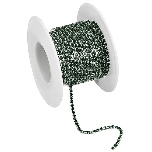 sourcing map 1 Rolle 5m x 3mm Kristall Strassband Strasskette, Strasssteine Glitzerband Aufnähen Schließen Klaue Kette Trimmen für Basteln Schmuck Kleidung Taschen Deko, Silber Dunkel Grün von sourcing map