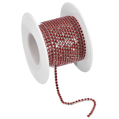 sourcing map 1 Rolle 5m x 3mm Kristall Strassband Strasskette, Strasssteine Glitzerband Aufnähen Schließen Klaue Kette Trimmen für Basteln Schmuck Kleidung Taschen Deko, Silber Dunkel Rot von sourcing map