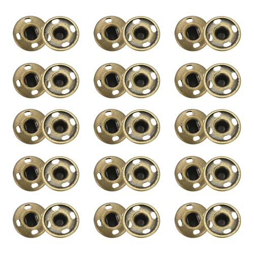 sourcing map 50 Sets Druckknöpfe zum Aufnähen, 12mm Metall Unsichtbare Druckknöpfe Knöpfe Messing Nähen Druckknöpfe für Stoff Kleidung DIY Handwerk (Bronze) von sourcing map