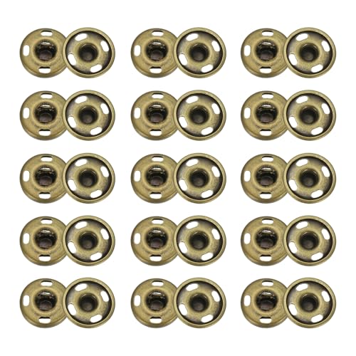 sourcing map 50 Sets Druckknöpfe zum Aufnähen, 15mm Metall Unsichtbare Druckknöpfe Knöpfe, Messing Nähen Druckknöpfe für Stoff Kleidung DIY Handwerk (Bronze) von sourcing map