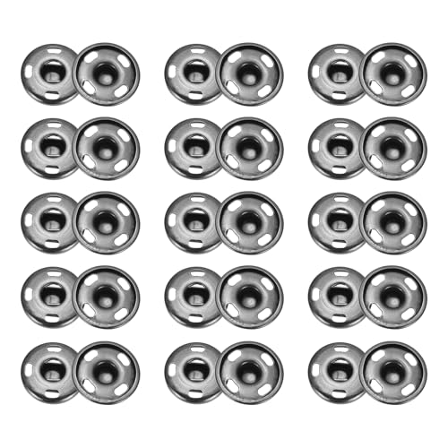 sourcing map 50 Sets Druckknöpfe zum Aufnähen, 15mm Metall Unsichtbare Druckknöpfe Knöpfe, Messing Nähen Druckknöpfe für Stoff Kleidung DIY Handwerk (Hellschwarz) von sourcing map