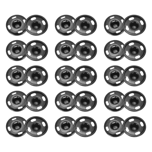 sourcing map 50 Sets Druckknöpfe zum Aufnähen, 15mm Metall Unsichtbare Druckknöpfe Knöpfe, Messing Nähen Druckknöpfe für Stoff Kleidung DIY Handwerk (Schwarz) von sourcing map