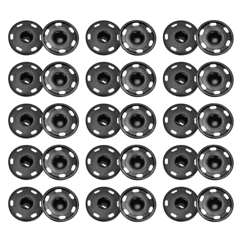 sourcing map 50 Sets Druckknöpfe zum Aufnähen, 19mm Metall Unsichtbare Druckknöpfe Knöpfe, Messing Nähen Druckknöpfe für Stoff Kleidung DIY Handwerk (Schwarz) von sourcing map