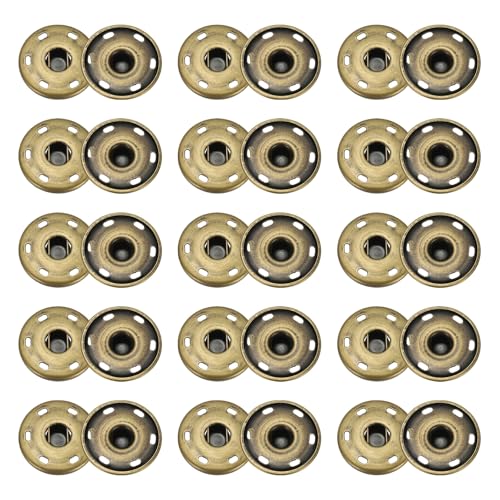 sourcing map 50 Sets Druckknöpfe zum Aufnähen, 25mm Metall Unsichtbare Druckknöpfe Knöpfe, Messing Nähen Druckknöpfe für Stoff Kleidung DIY Handwerk (Bronze) von sourcing map