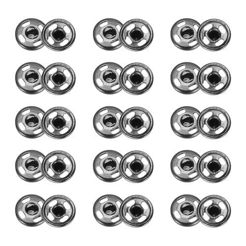sourcing map 50 Sets Druckknöpfe zum Aufnähen, 7,5 mm Metall Unsichtbare Druckknöpfe Knöpfe, Messing Nähen Druckknöpfe für Stoff Kleidung DIY Handwerk (Hellschwarz) von sourcing map