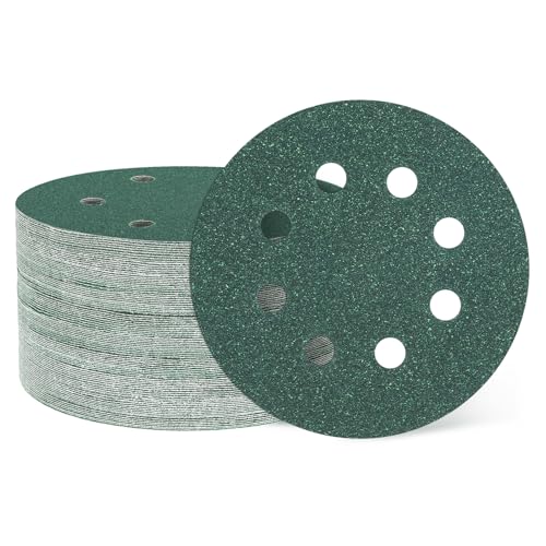 sourcing map 50 Stück 125 mm Schleifscheibe, 8 Löcher, Körnung 60, Klett-Schleifpapier, Exzenterschleifer-Pads für Holzbearbeitung, Metall, Steinschleifen und Polieren, Grün von sourcing map