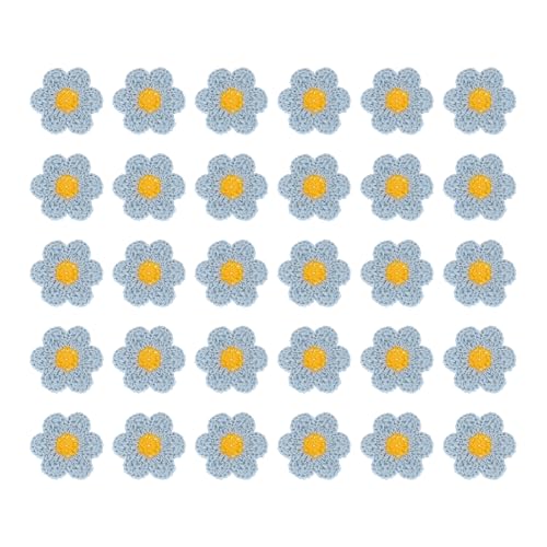 sourcing map 50 Stück Blumen-Aufnäher zum Aufnähen, 35 x 35 mm, gehäkelte Blumen-Applikation, Reparatur, bestickt, gestrickt, Transferapplikationen für Kleidung, DIY-Dekorationen, Blau von sourcing map