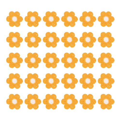 sourcing map 50 Stück Blumen-Aufnäher zum Aufnähen, 35 x 35 mm, gehäkelte Blumen-Applikation, Reparatur, bestickt, gestrickt, Transferapplikationen für Kleidung, DIY-Dekorationen, Gelb von sourcing map