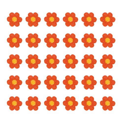 sourcing map 50 Stück Blumen-Aufnäher zum Aufnähen, 35 x 35 mm, gehäkelte Blumen-Applikation, Reparatur, bestickt, gestrickt, Transferapplikationen für Kleidung, DIY-Dekorationen, Orange von sourcing map
