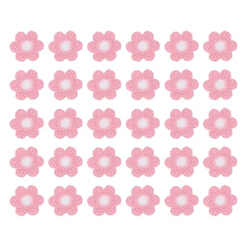 sourcing map 50 Stück Blumen-Aufnäher zum Aufnähen, 35 x 35 mm, gehäkelte Blumen-Applikation, Reparatur, bestickt, gestrickt, Transferapplikationen für Kleidung, DIY-Dekorationen, Rosa von sourcing map