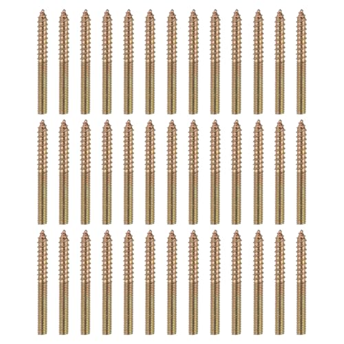 sourcing map 50 Stück M5 x 50 Stockschrauben, Karbonstahl, Doppelkopf, selbstschneidende Holzdübelschrauben für Holzverbindung, Möbelbeine, Farbe Zink von sourcing map