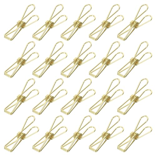 sourcing map 50 Stück Metalldraht-Clips, 32 mm, niedlich, Mini-Binder-Büroklammern, Goldton, für Kleidung, Rechnungen, Papier, Bürobedarf von sourcing map