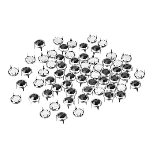 sourcing map 50 Stück Strass-Nieten-Nachfüllungen, 6 mm, schillernde 4 Krallen-Nagelkopf-Nieten, Verzierungen, dekorative Nieten für DIY-Lederhandwerk, Kleidung, Tasche, Gürtel (schwarz) von sourcing map