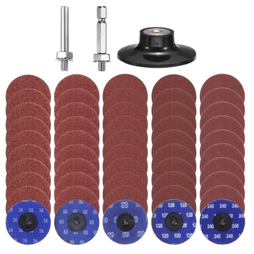 sourcing map 53-teiliges Schnellwechsel-Schleifscheiben-Set, 7,6 cm Rollverriegelung, Schleifscheiben mit 6,35 mm Schaft, Pad-Halter, Körnung 36/60/80/120/240, Oberflächenbehandlungsscheibe für sourcing map 53-teiliges Schnellwechsel-Schleifscheiben-Set, 7,6 cm Rollverriegelung, Schleifscheiben mit 6,35 mm Schaft, Pad-Halter, Körnung 36/60/80/120/240, Oberflächenbehandlungsscheibe für von sourcing map