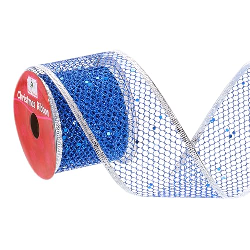 sourcing map 6,3 cm x 9,1 m funkelndes Band, Drahtgeflecht, Weihnachtsband für Kranzschleifen, Geschenkverpackungen, Weihnachtsbaumdekoration, Bastelarbeiten, Dunkelblau sourcing map 6,3 cm x 9,1 m funkelndes Band, Drahtgeflecht, Weihnachtsband für Kranzschleifen, Geschenkverpackungen, Weihnachtsbaumdekoration, Bastelarbeiten, Dunkelblau von sourcing map