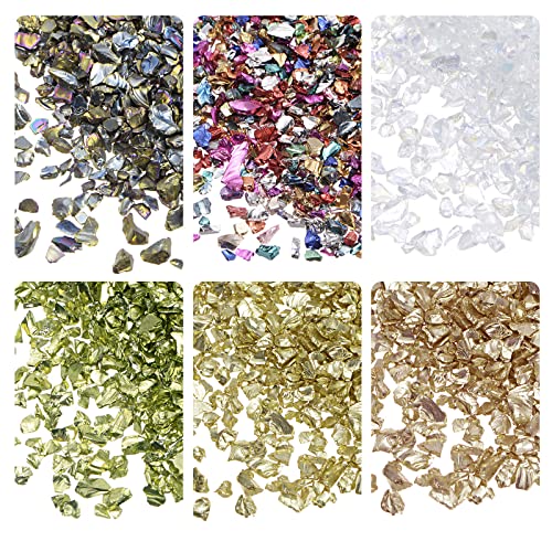 sourcing map 6 Farben Crushed Glass Chips, 1-4mm Unregelmäßiges Glitzer-Metallic-Glas für Bastelarbeiten, DIY-Füller, Epoxidharz-Dekoration, 28 g, golden Farbtone, Bunte Farbserie von sourcing map