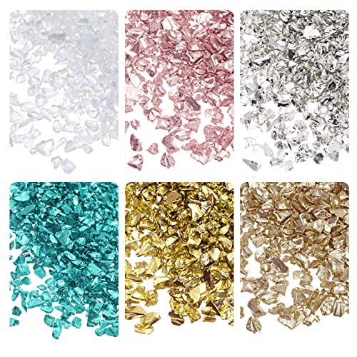 sourcing map 6 Farben Crushed Glass Chips, 1-4mm Unregelmäßiges Glitzer-Metallic-Glas für Craft DIY Vase Epoxidharz-Dekoration 28 g golden Farbton Bright Color Series von sourcing map