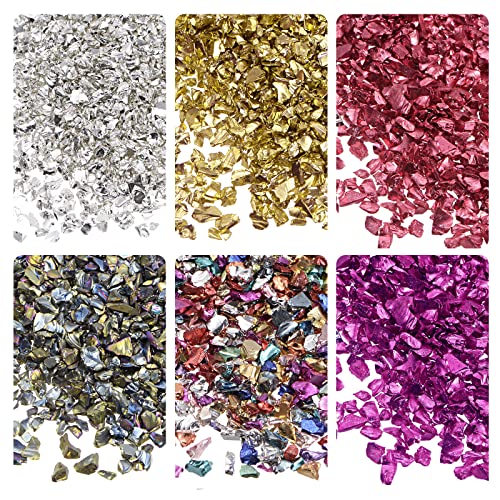 sourcing map 6 Farben Crushed Glass Chips, 1-4mm Unregelmäßiges Glitzer-Metallic-Glas zum Basteln, DIY, Schmuck, Vasenfüller, Epoxidharz-Dekoration, 28 g, Bunte Farbserie von sourcing map