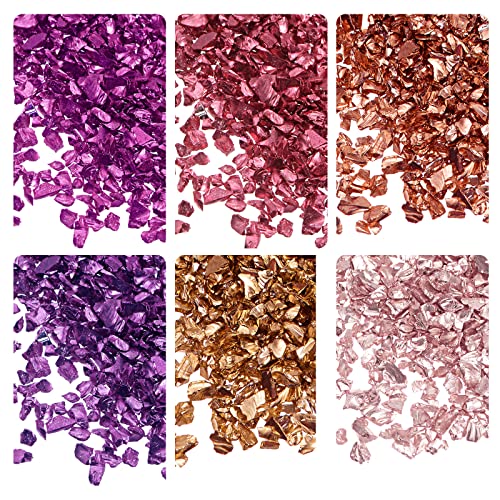 sourcing map 6 Farben Crushed Glass Chips, 1-4mm Unregelmäßiges Glitzer-Metallic-Glas zum Basteln DIY Schmuckfüller Epoxidharz-Dekoration 28 g Rot Lila Farbserie von sourcing map