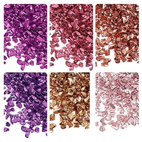 sourcing map 6 Farben Crushed Glass Chips, 1-4mm Unregelmäßiges Glitzer-Metallic-Glas zum Basteln DIY Schmuckfüller Epoxidharz-Dekoration 28 g Rot Lila Farbserie von sourcing map
