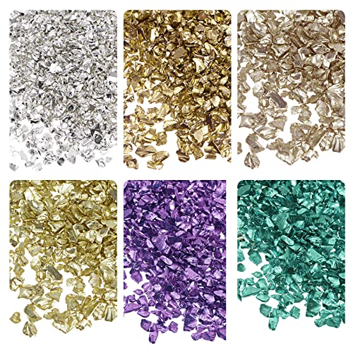 sourcing map 6 Farben Crushed Glass Chips, 1-4mm Unregelmäßiges Glitzer-Metallic-Glas zum Basteln DIY Schmuckfüller Epoxidharz-Dekoration 28 g golden Farbtone Farbserie von sourcing map