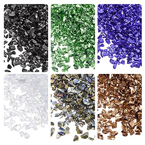 sourcing map 6 Farben Crushed Glass Chips, 1-4mm Unregelmäßiges Glitzer-Metallic-Glas zum Basteln DIY Schmuckvase Epoxidharz-Dekoration 28 g Weiß-Schwarz-Serie von sourcing map
