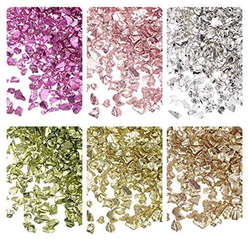 sourcing map 6 Farben Crushed Glass Chips, 1-4mm Unregelmäßiges Glitzer-Metallic-Glas zum Basteln DIY Vasenfüller Epoxidharz-Dekoration 28 g Metallic Bright Color Series von sourcing map