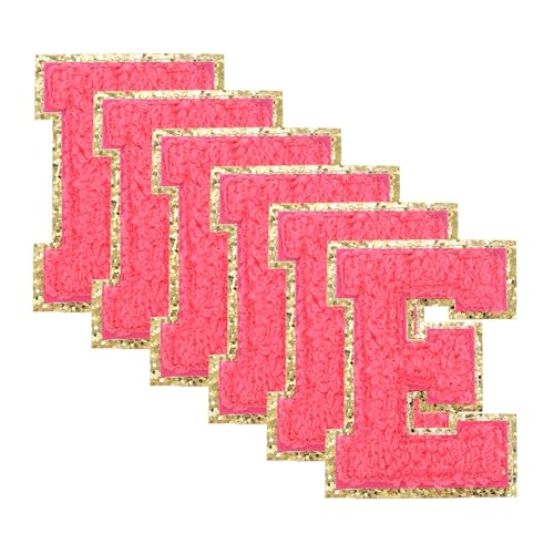 sourcing map 6 Stück glitzernde Buchstaben-Aufnäher, 8,4 cm, Chenille-Aufbügelflicken, Applikationsflicken für Kleidung, Hüte, Jeans, Schuhe, Taschen (Rosa, E) von sourcing map