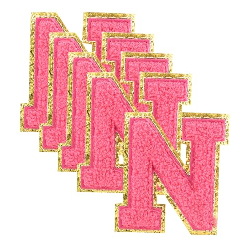 sourcing map 6 Stück glitzernde Buchstaben-Aufnäher, 8,4 cm, Chenille-Aufbügelflicken, Applikationsflicken für Kleidung, Hüte, Jeans, Schuhe, Taschen (Rosa, N) von sourcing map