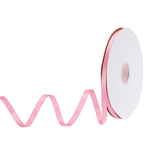 sourcing map 6 mm x 46 Meter Satinband Doppelseitige Schleifenband Polyester Geschenkband für Deko Party Hochzeit Geburtstag Trauer Geschenkverpackung Band, Hell-Pink von sourcing map