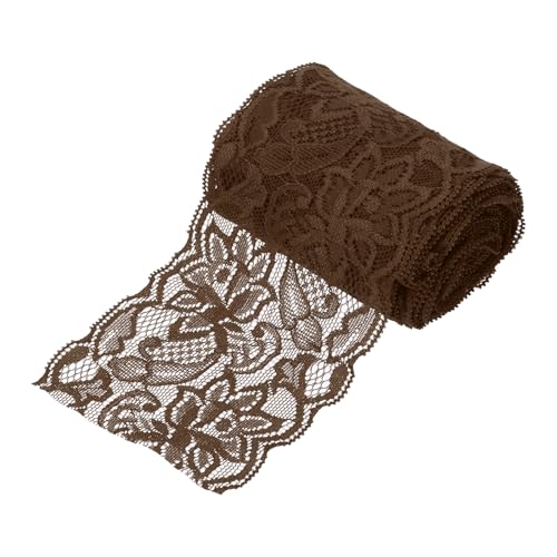 sourcing map 7,6 cm breites elastisches Spitzenband, Blumenmuster, braun, Stretch-Spitzenbesatz, bestickter Stoff für Näharbeiten, Bastelarbeiten, Geschenkverpackungen, Blumensträuße von sourcing map