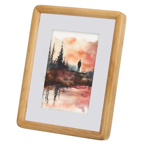 sourcing map 7x9 Naturholz Fotorahmen Holz-Finish Bilderrahmen Verbundholzrahmen mit Echtglas für Desktop-Display Wandmontage, Braun von sourcing map