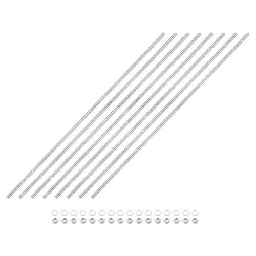 sourcing map 8 Stück Vollgewindestange, M5 x 350 mm, 201 Edelstahl, Rechtsgewindestangen mit Muttern und flacher Unterlegscheibe, Vollnietenstange für Klemmen, Aufhänger und U-Bolzen von sourcing map