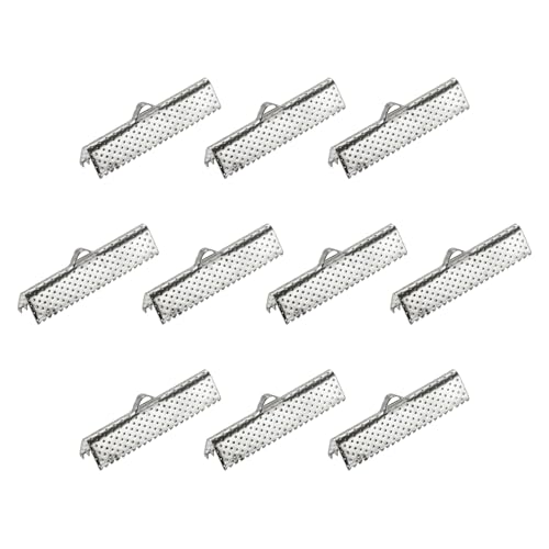 sourcing map 80 Stück Band Crimp Klemmende 30mm Lesezeichen Klemmkabelende Verschlüsse für DIY Basteln Silber Weiß von sourcing map